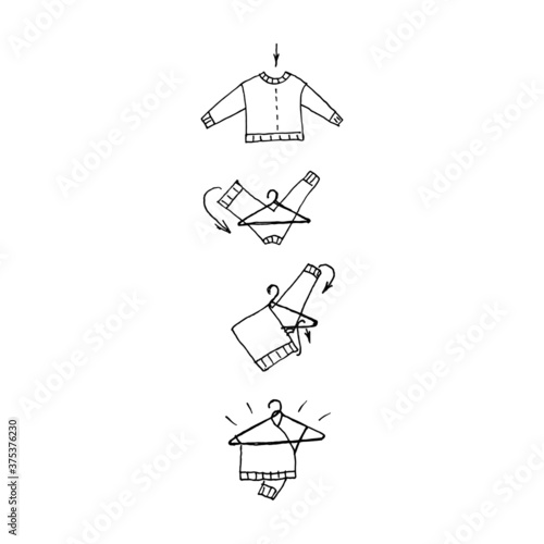 Vector graphics diagram of how to neatly hang a sweater