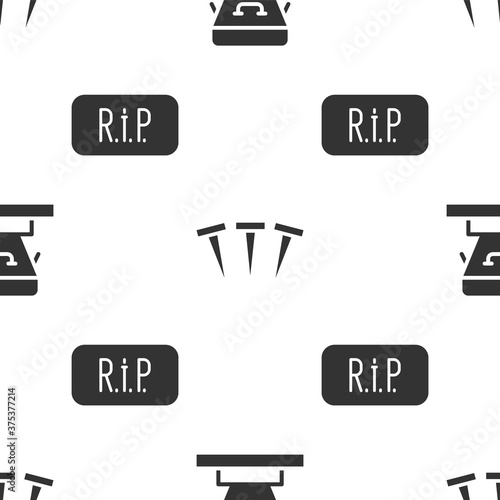 Set Coffin, Metallic nails and Speech bubble rip death on seamless pattern. Vector.