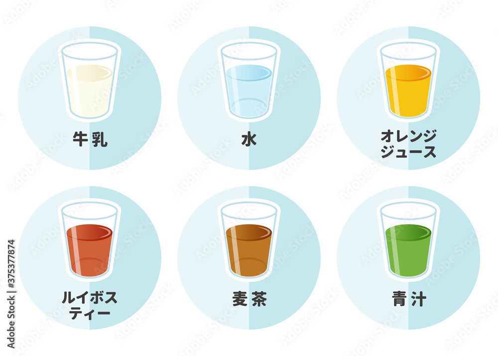 飲み物のイラストセット 6種類(日本語表記) 飲み物のイラストセット 6種類(日本語表記)