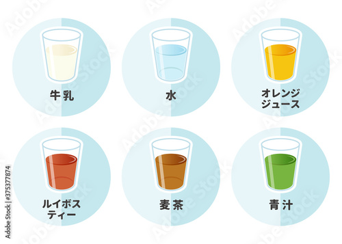 飲み物のイラストセット 6種類（日本語表記）