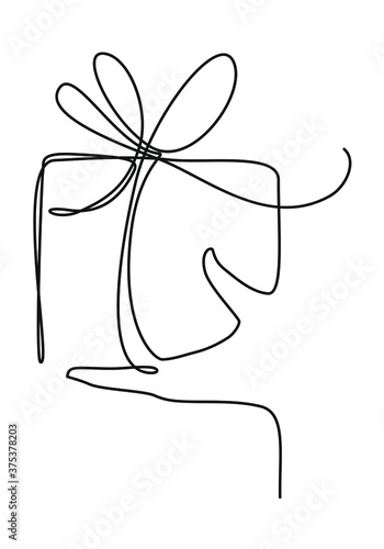 Handing out a gift box. One line drawing