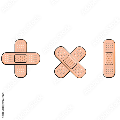 Adhesive bandage elastic medical plasters. First Aid Band Plaster Vector illustration. Adhesive plaster isolated vector illustration