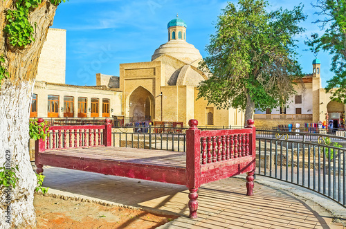 The old trestle-bed aside Toqi Sarrafon Trading Dome in Bukhara, Uzbekistan photo