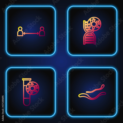 Set line Ebola virus disease, Test tube with, Safe distance and DNA symbol and. Gradient color icons. Vector.