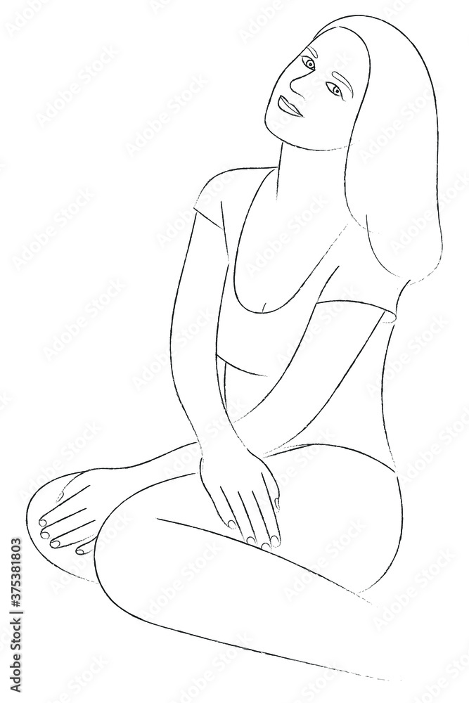 Sketch portrait of a girl sitting on her knees Sketch portrait of a girl sitting on her knees