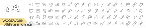 Woodwork tools line icon set. Isolated signs on white background. Vector illustration. Collection