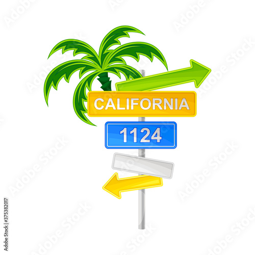California Road Direction Signs with Arrow as Travel Destination Vector Illustration © Happypictures