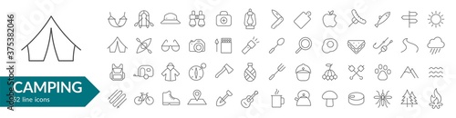 Camping line icon set. Isolated signs on white background. Vector illustration. Collection