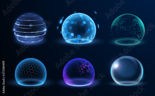 Canvastavla Different energy protection spheres set