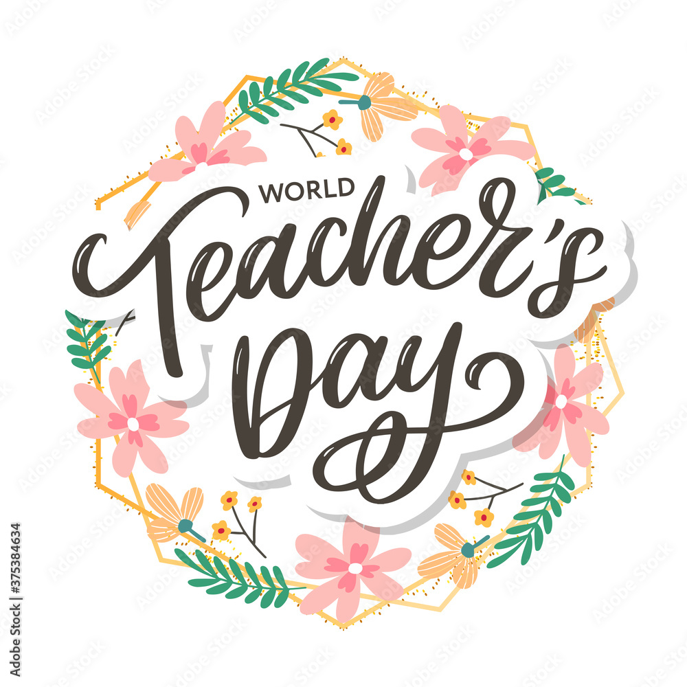 Happy Teacher's day inscription. Greeting card with calligraphy. Hand drawn lettering. Typography for invitation, banner, poster or clothing design. Vector quote.