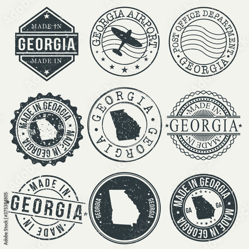 Georgia Set of Stamps. Travel Stamp. Made In Product. Design Seals Old Style Insignia.