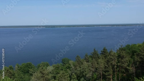 Aerial view, Mezhyhirya residence of the former president of Ukraine Viktor Yanukovych. View of the Dnieper River. Drone