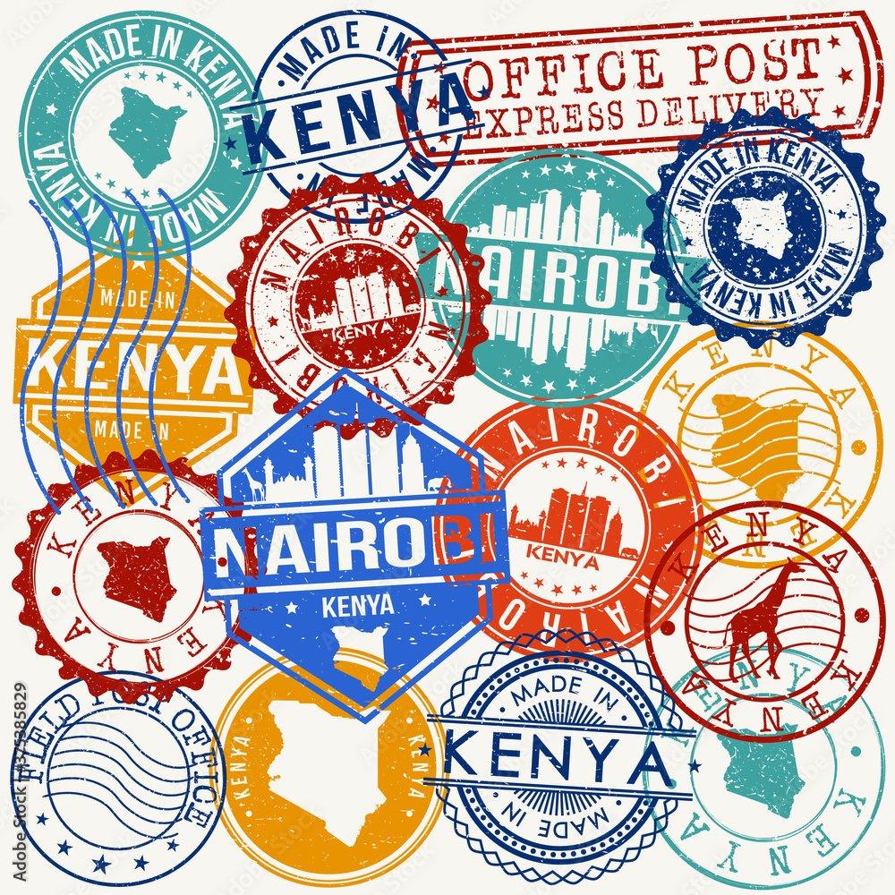 Nairobi Kenya Set of Stamps. Travel Stamp. Made In Product. Design
