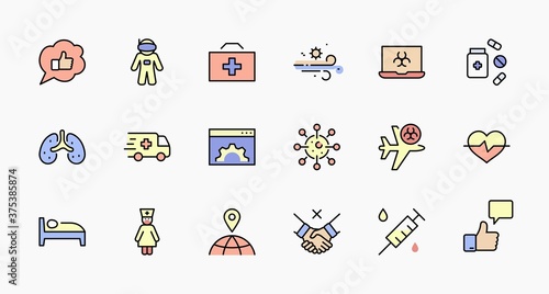 Set of Coronavirus Protection Vector Line Icon. Contains such Icons as Ambulance, Novel CoronaVirus, Protective Measures, Symptoms, Incubation Period and more. 32x32 Pixels. Editable Stroke
