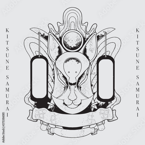 kitsune mask samurai vector line art illustration