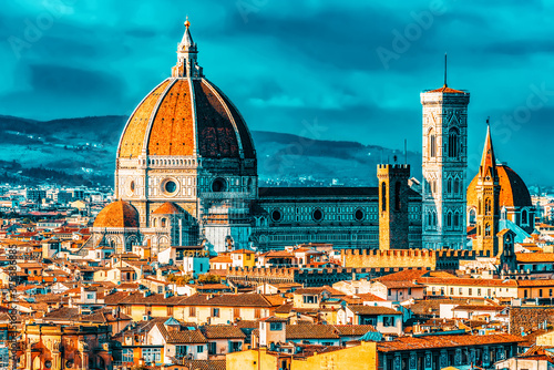 Beautiful landscape above, panorama on historical view of the Florence from  Piazzale Michelangelo point. Italy. photo