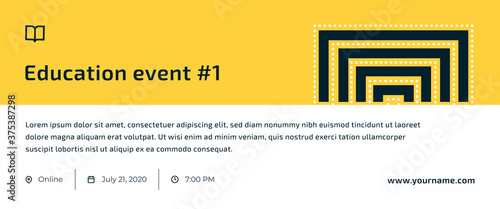 Abstract banner with logo and contact information on yellow background. Vector template for webinar, conference, e-mail, flyer, meetup, party, event, web header