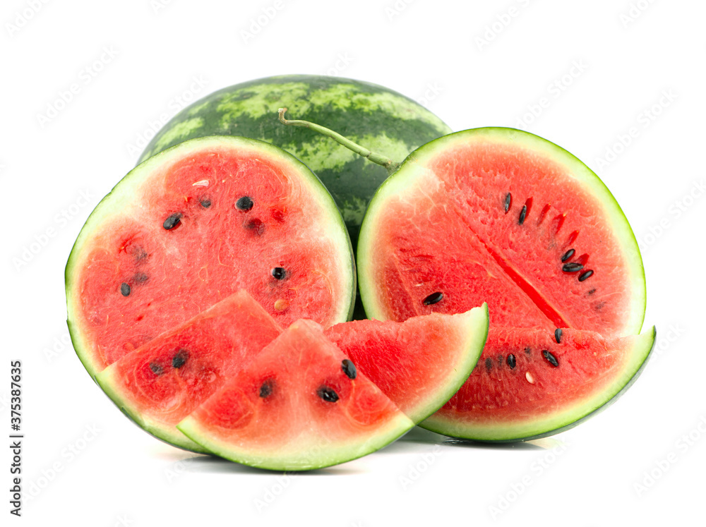 whole and half watermelon an isolated on white background whole and half watermelon an isolated on white background