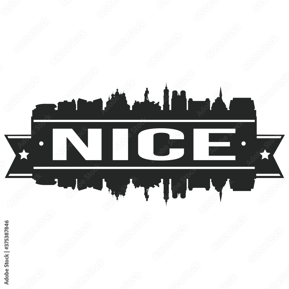 Nice France Skyline Silhouette Design City Vector Art landmark Logo.