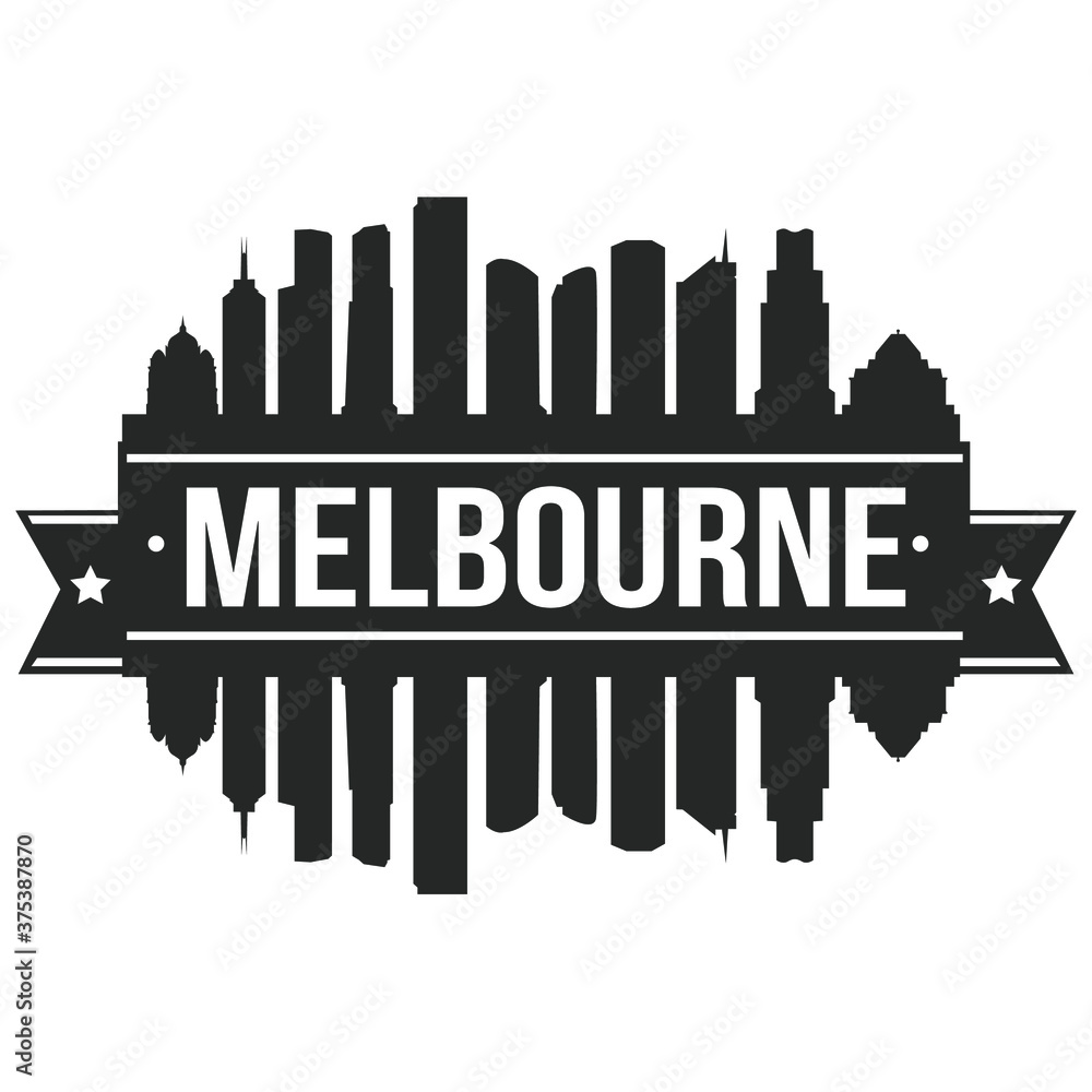 Melbourne Australia Skyline Silhouette Design City Vector Art Logo Landmark.