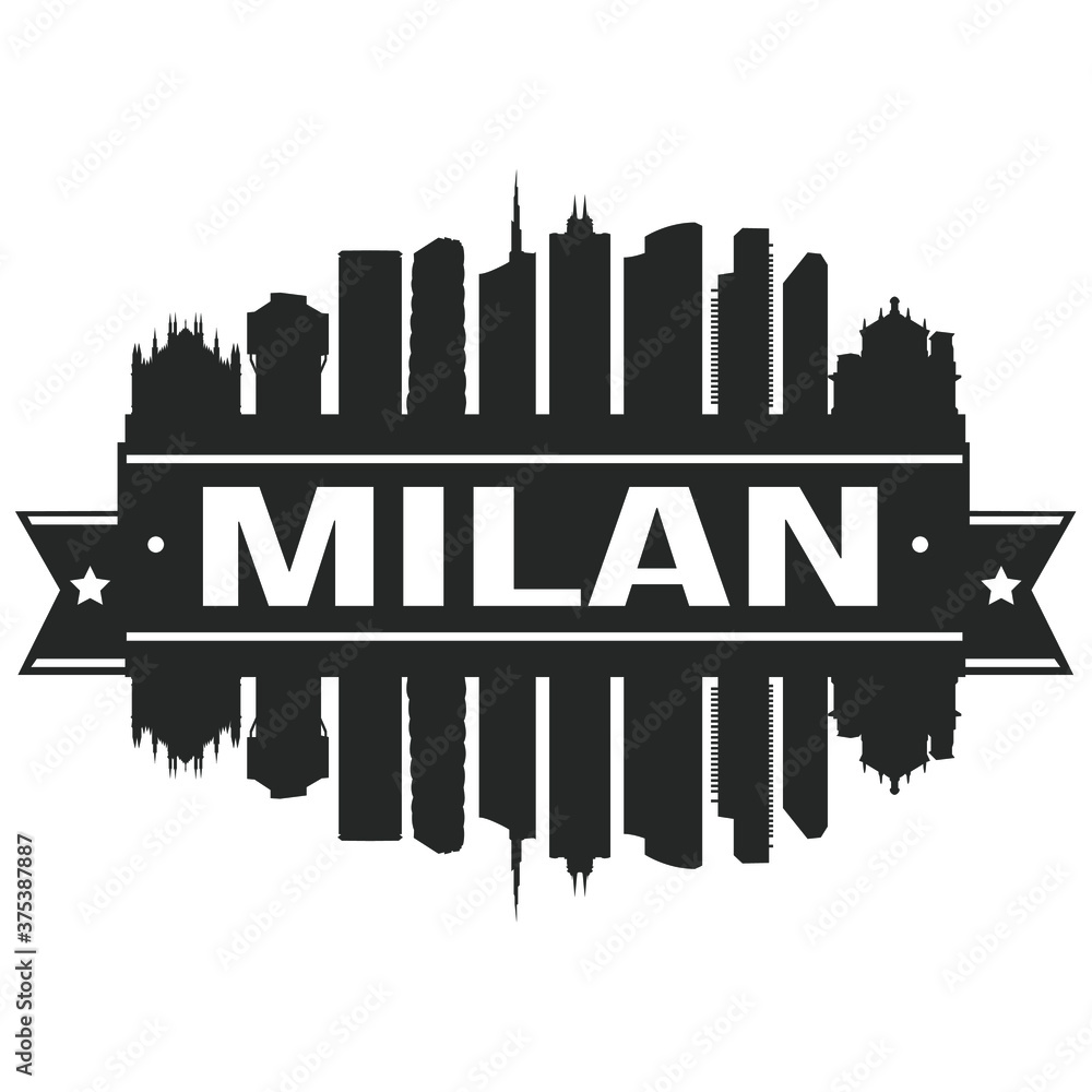 Milan Italy Skyline Silhouette Design City Vector Art Landmark Logo.