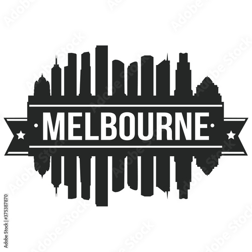 Melbourne Australia Skyline Silhouette Design City Vector Art Logo Landmark.