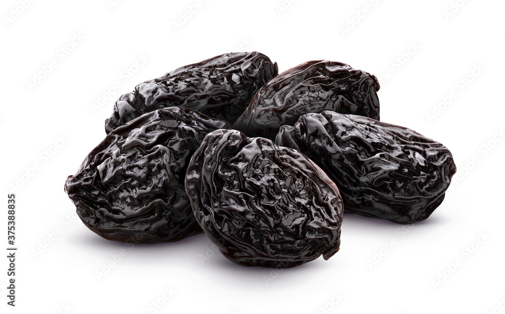 Prunes isolated on white background with clipping path Prunes isolated on white background with clipping path