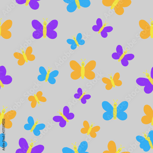 seamless pattern with colorful and happy butterflies