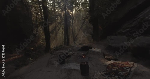 Sunset in the mountains with a 18-Th century items