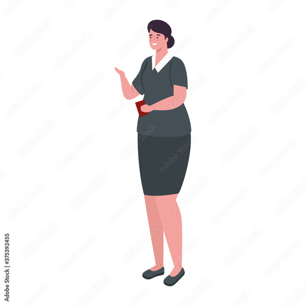 smiling aircraft stewardess dressed with uniform and passport in hand vector illustration design smiling aircraft stewardess dressed with uniform and passport in hand vector illustration design