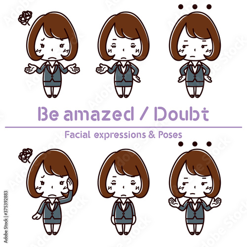 Facial expressions & Poses set / Be amazed / Doubt / Woman in suit