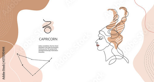 Zodiac background. Capricorn constellation. Horizontal banner. One line.