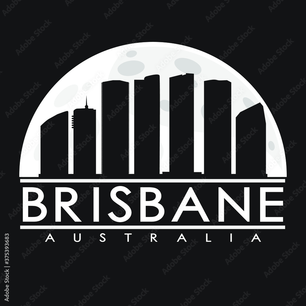 Brisbane Australia Skyline City Flat Silhouette Design Background.
