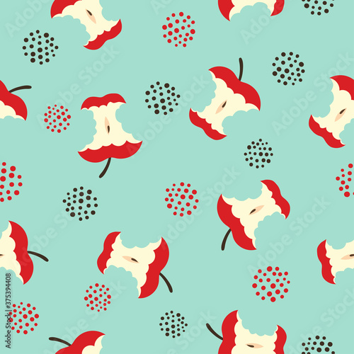 Seamless apple core pattern. Vector illustration. Eaten or bitten fruit background.