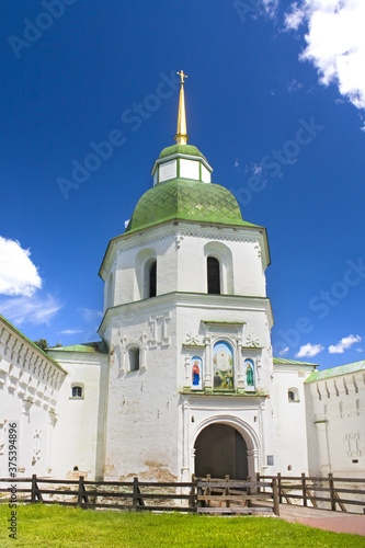 Gate tower-bell of Spaso-Preobrazhensky male monastery in Novgorod-Seversky, Ukraine