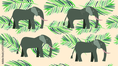  Jungle elephant seamless pattern vector