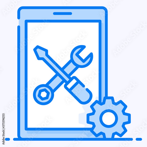  Gear with screwdriver and spanner inside mobile phone, mobile repair icon 