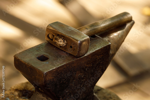 the hammer lies on the anvil. view from above