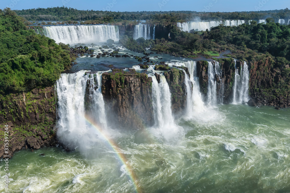 Rainbow over the Iguazu Falls, View from the Brazilian side, Unesco World Heritage Site, Foz do Iguacu, Parana State, Brazil