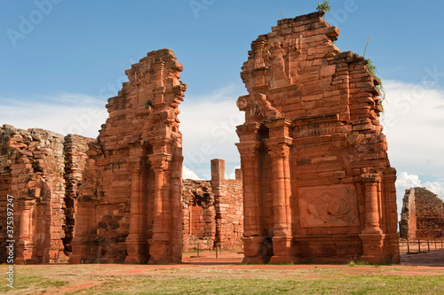 Ruins of the Jesuit reduction San Ignacio Mini, Church gate, Misiones Province, Argentina, South America.
