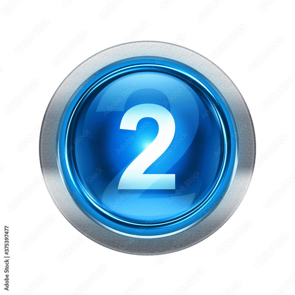 number two icon blue with metallic edging. Isolated on white background. number two icon blue with metallic edging. Isolated on white background.