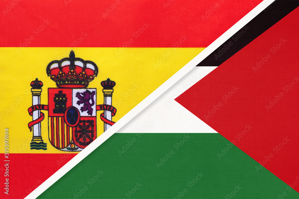 Spain and Palestine, symbol of two national flags from textile