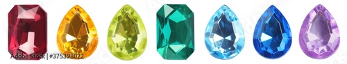 Fotografie Set of bright gemstones isolated on white. Banner design