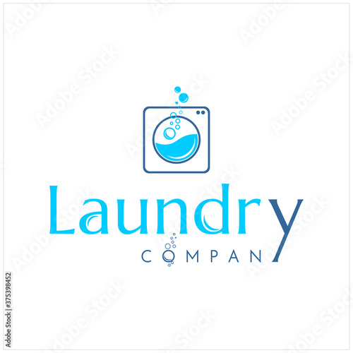 Simple Modern Laundry Machine with Water Bubble for Laundry Company Logo Design Inspiration
