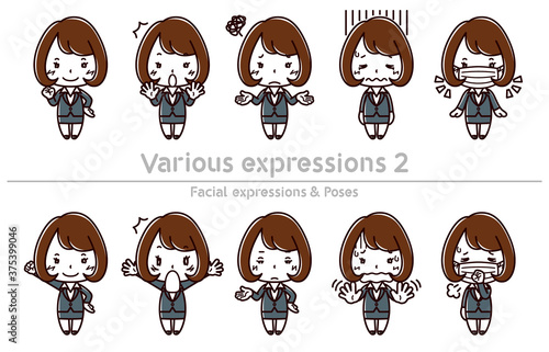 Facial expressions & Poses set / Various expressions2 / Woman in suit