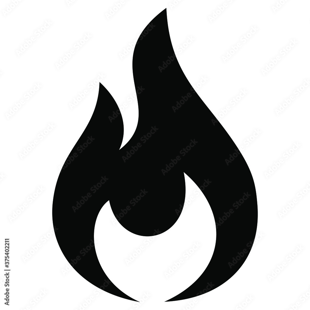 Fire flame icon. Black icon isolated on white background. Fire flame silhouette. Simple icon. Vector illustration.