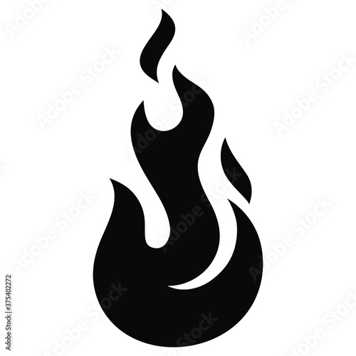 Fire flame icon. Black icon isolated on white background. Fire flame silhouette. Simple icon. Vector illustration.