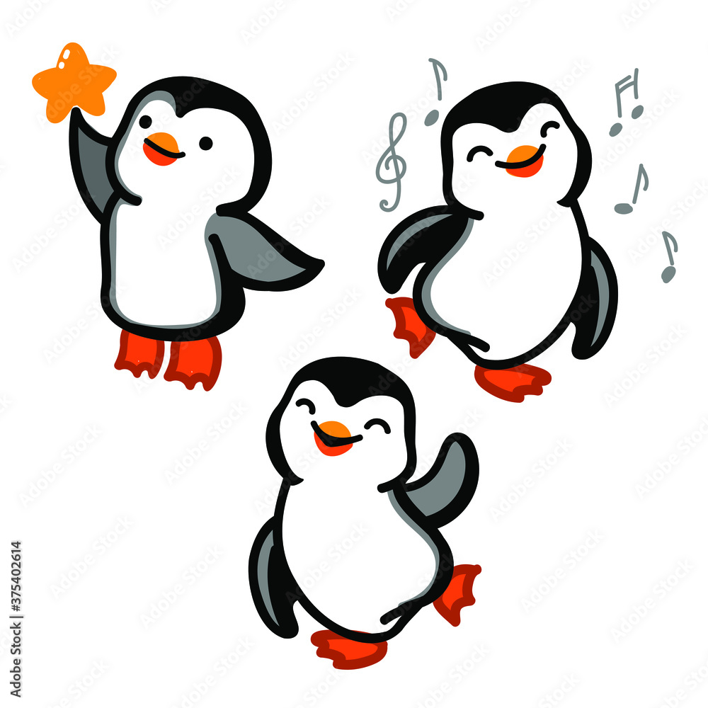 Naklejka premium penquines set on the white background