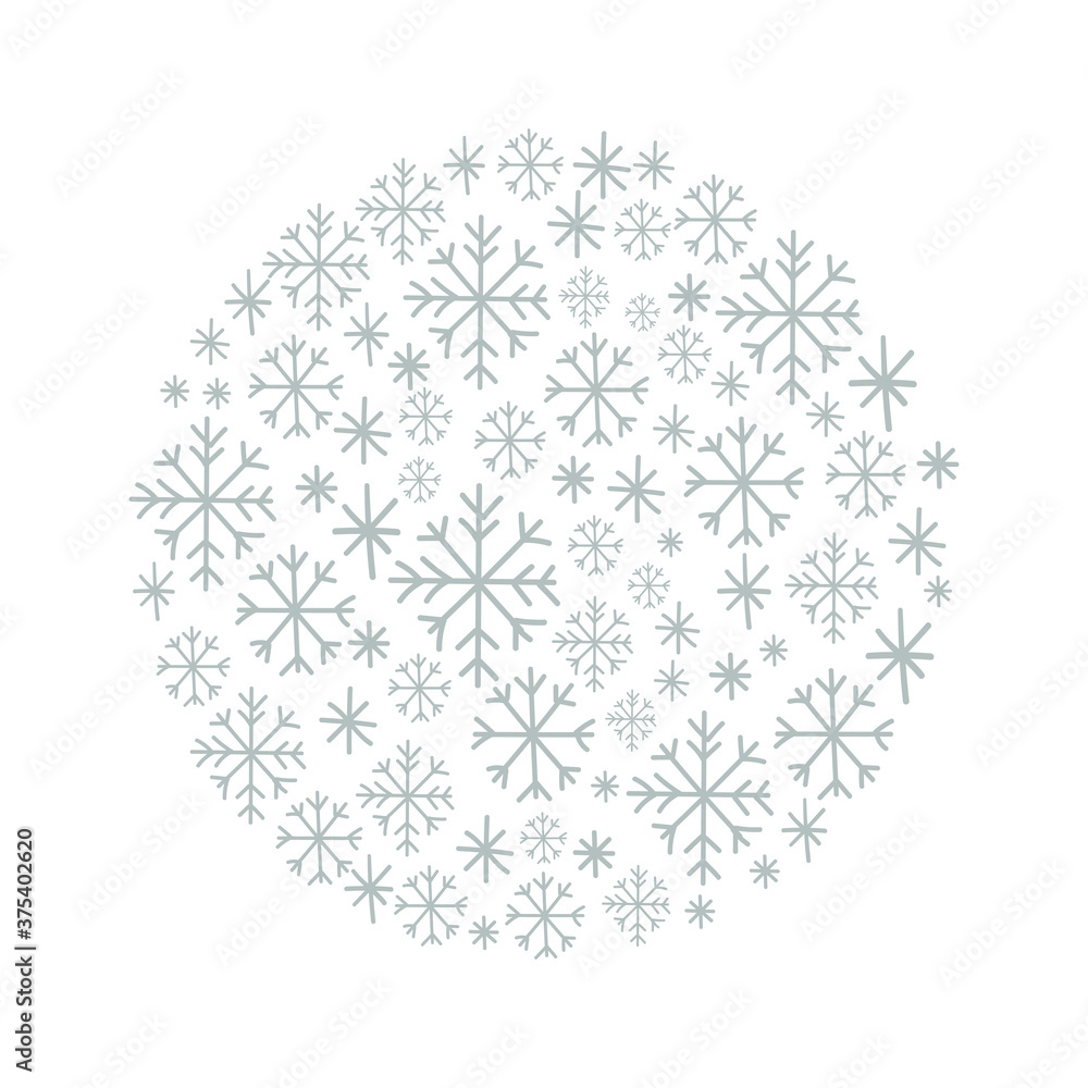snowfalls in the circle on the white background snowfalls in the circle on the white background