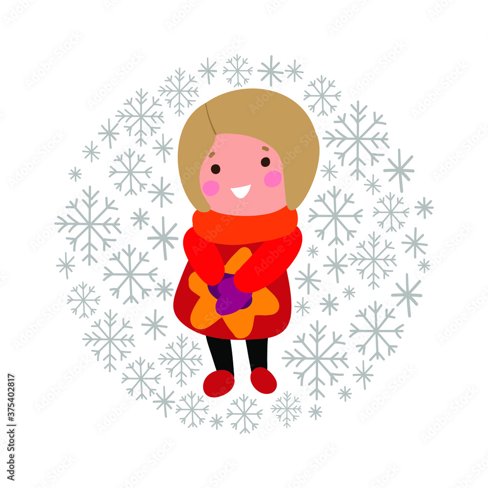little girl with star in the round snowfalls  frame